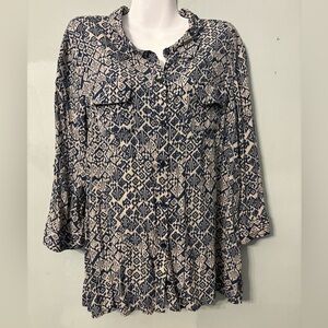 Christopher Banks Button up ladies blouse navy blue and white Size XL